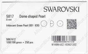 SWAROVSKI 5817 8MM CRYSTAL IRIDESCENT GREEN PRL factory pack