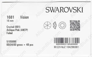 SWAROVSKI 1681 16MM CRYSTAL ANTIQUPINK F factory pack