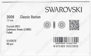SWAROVSKI 3008 12MM CRYSTAL LUMINGREEN F factory pack