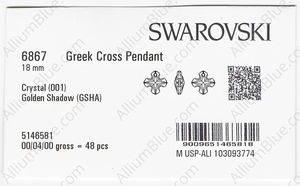 SWAROVSKI 6867 18MM CRYSTAL GOL.SHADOW factory pack