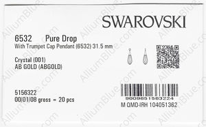 SWAROVSKI 6532 31.5MM CRYSTAL AB GOLD factory pack