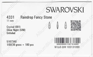 SWAROVSKI 4331 11MM CRYSTAL SILVNIGHT factory pack