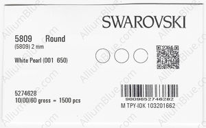 SWAROVSKI 5809 2MM CRYSTAL WHITE PEARL factory pack