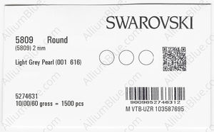 SWAROVSKI 5809 2MM CRYSTAL LIGHT GREY PEARL factory pack