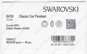 SWAROVSKI 6430 10MM CRYSTAL GOL.SHADOW factory pack