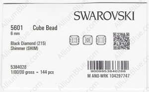 SWAROVSKI 5601 6MM BLACK DIAMOND SHIMMERB factory pack