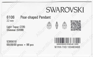 SWAROVSKI 6106 22MM LIGHT TOPAZ SHIMMER factory pack