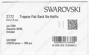 SWAROVSKI 2772 8.6X2.8MM JET HEMAT factory pack