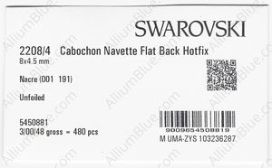 SWAROVSKI 2208/4 8X4.5MM CRYSTAL NACRE W_PRHF factory pack