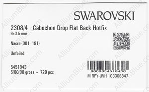 SWAROVSKI 2308/4 6X3.5MM CRYSTAL NACRE W_PRHF factory pack