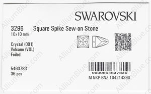 SWAROVSKI 3296 10X10MM CRYSTAL VOLC F factory pack