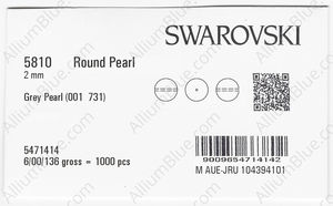 SWAROVSKI 5810 2MM CRYSTAL GREY PEARL factory pack