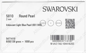 SWAROVSKI 5810 2MM CRYSTAL IRIDESC. LT BLUE PRL factory pack
