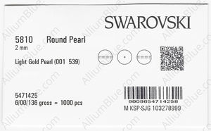 SWAROVSKI 5810 2MM CRYSTAL LIGHT GOLD PEARL factory pack