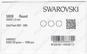SWAROVSKI 5809 2.5MM CRYSTAL GOLD PEARL factory pack