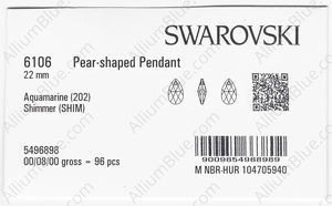 SWAROVSKI 6106 22MM AQUAMARINE SHIMMER factory pack