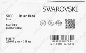 SWAROVSKI 5000 8MM ROSE SHIMMER factory pack