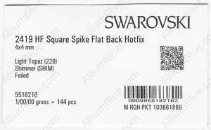 SWAROVSKI 2419 4X4MM LIGHT TOPAZ SHIMMER M HF factory pack