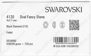 SWAROVSKI 4120 4X2.7MM BLACK DIAMOND F factory pack