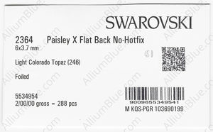 SWAROVSKI 2364 6X3.7MM LIGHT COLORADO TOPAZ F factory pack