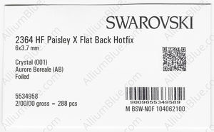 SWAROVSKI 2364 6X3.7MM CRYSTAL AB M HF factory pack