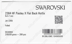 SWAROVSKI 2364 6X3.7MM JET M HF factory pack