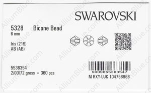 SWAROVSKI 5328 6MM IRIS AB factory pack