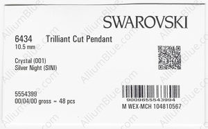 SWAROVSKI 6434 10.5MM CRYSTAL SILVNIGHT factory pack