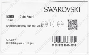 SWAROVSKI 5860 12MM CRYSTAL IRID DREAMY BLUE PRL factory pack