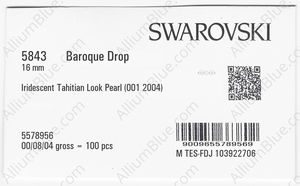 SWAROVSKI 5843 16MM CRYSTAL IRID TAHIT LOOK PRL factory pack