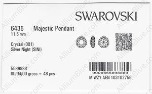 SWAROVSKI 6436 11.5MM CRYSTAL SILVNIGHT factory pack