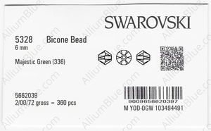 SWAROVSKI 5328 6MM MAJESTIC GREEN factory pack