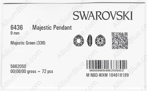 SWAROVSKI 6436 9MM MAJESTIC GREEN factory pack