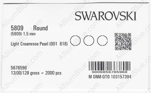 SWAROVSKI 5809 1.5MM CRYSTAL CREAMROSE LT. PEARL factory pack