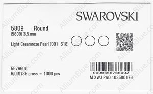 SWAROVSKI 5809 3.5MM CRYSTAL CREAMROSE LT. PEARL factory pack