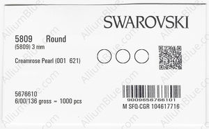 SWAROVSKI 5809 3MM CRYSTAL CREAMROSE PEARL factory pack