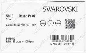 SWAROVSKI 5810 2MM CRYSTAL ANTIQUE BRASS PEARL factory pack