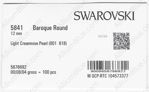SWAROVSKI 5841 12MM CRYSTAL CREAMROSE LT. PEARL factory pack