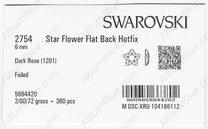 SWAROVSKI 2754 6MM DARK ROSE M HF factory pack