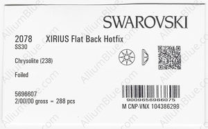SWAROVSKI 2078 SS 30 CHRYSOLITE A HF factory pack