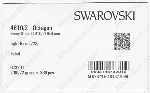 SWAROVSKI 4610/2 6X4MM LIGHT ROSE GG factory pack
