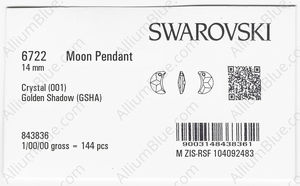 SWAROVSKI 6722 14MM CRYSTAL GOL.SHADOW NOAC factory pack