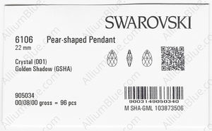 SWAROVSKI 6106 22MM CRYSTAL GOL.SHADOW factory pack