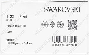SWAROVSKI 1122 SS 39 VINTAGE ROSE F factory pack