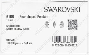 SWAROVSKI 6106 16MM CRYSTAL GOL.SHADOW factory pack