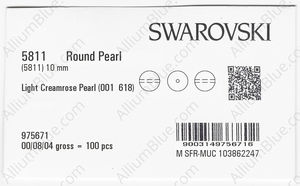 SWAROVSKI 5811 10MM CRYSTAL CREAMROSE LT. PEARL factory pack