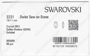 SWAROVSKI 3231 18X11MM CRYSTAL GOL.SHADOW factory pack